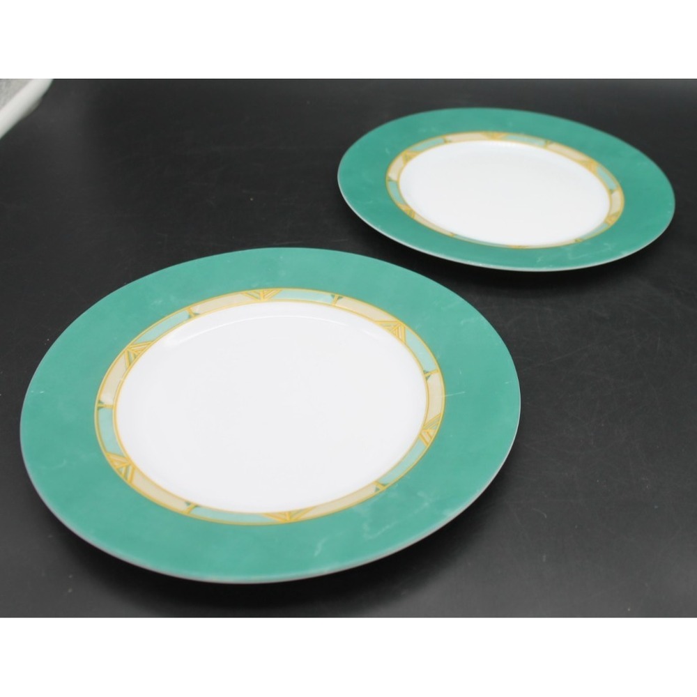 Arcopal France Green Rim Salad Plates Set of 2 Glass Cortina Vesuve Vintage